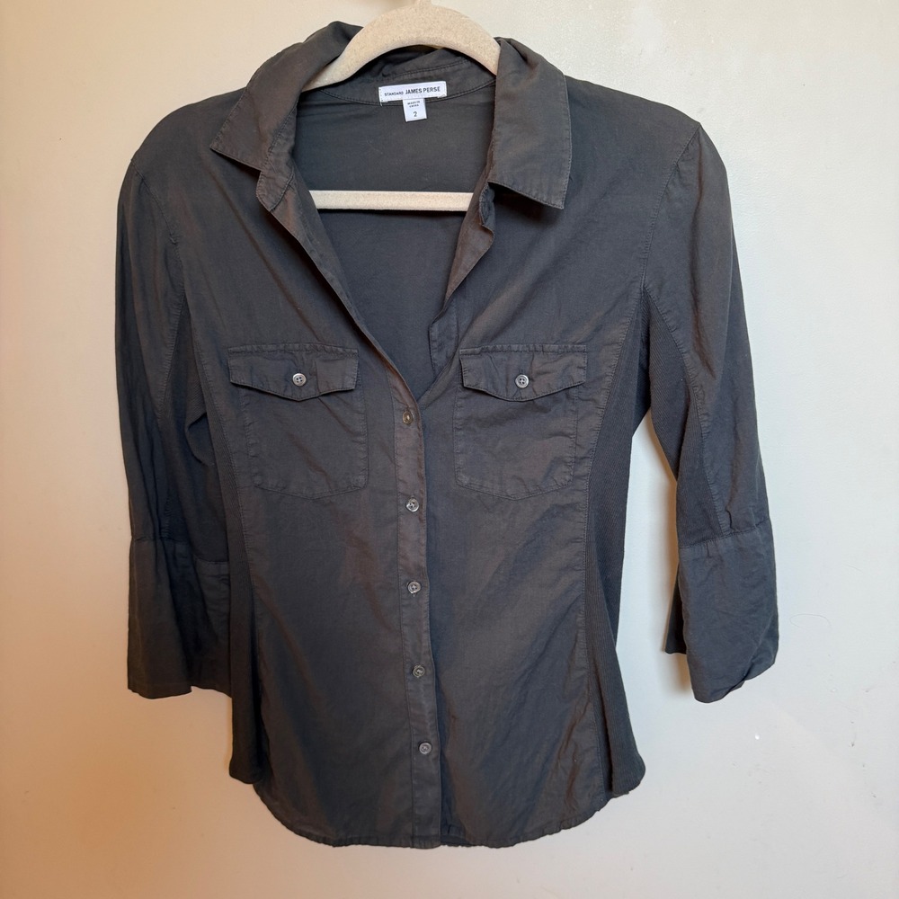 James Perse Charcoal Gray Cotton Utility Button Down Shirt Size M